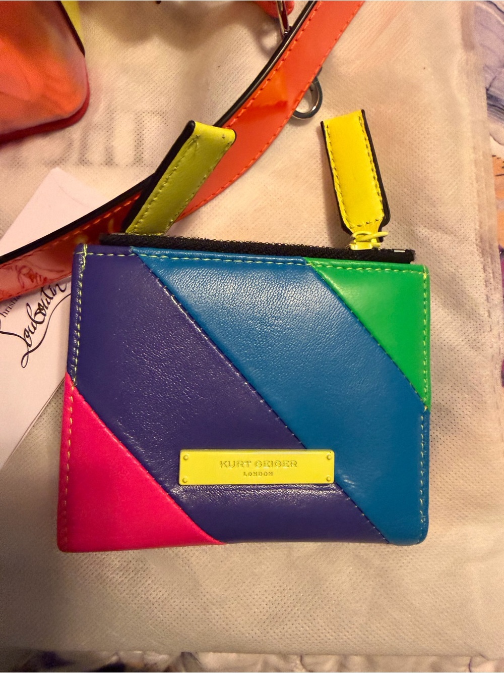 Christian Louboutin Iridescent Pink and Orange Tote with Studded Trim - Picture 11 of 14